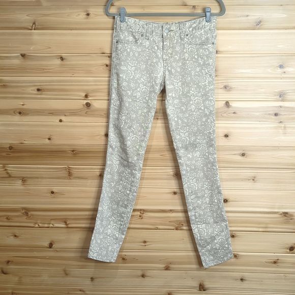 Free People Denim - Free People Womens Jeans 27 Beige Floral Print Skinny Jeans LowRise 30.5" Inseam